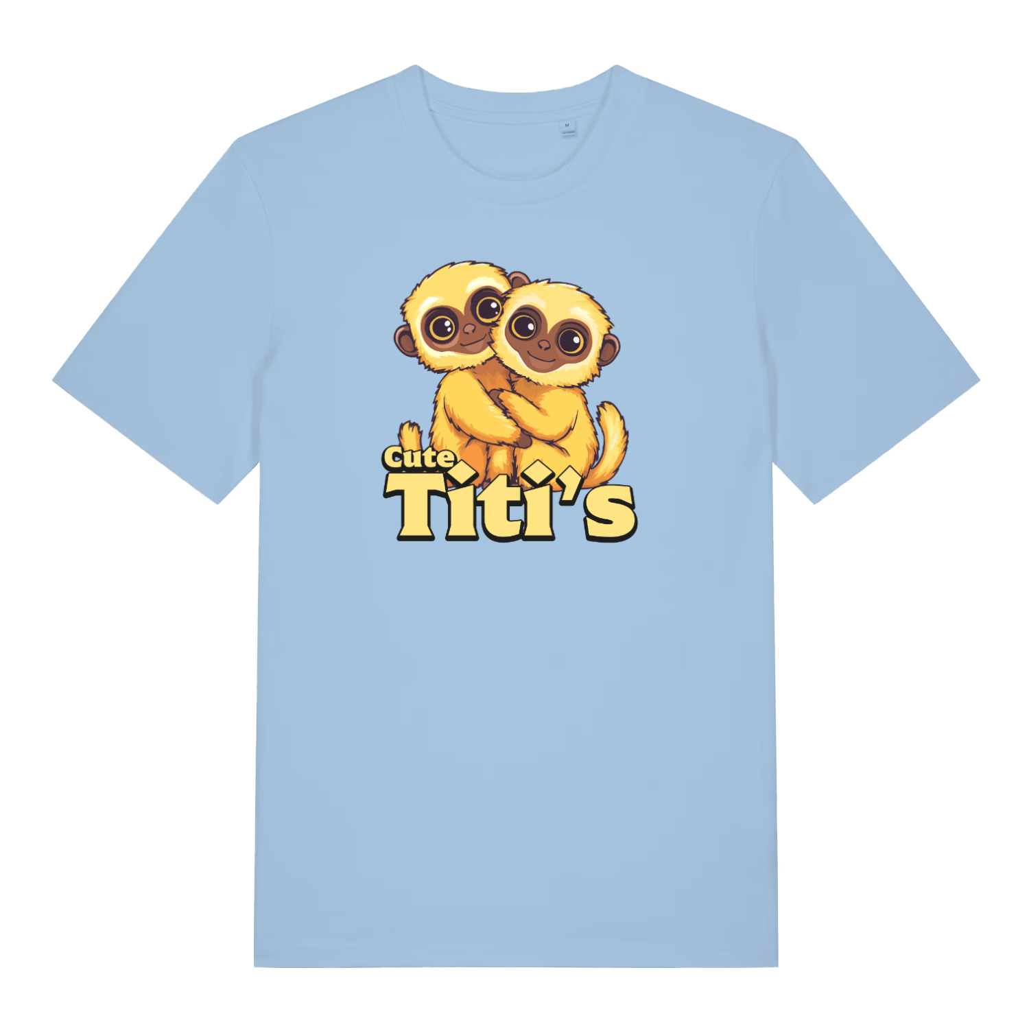 light blue kawaii t-shirt with the graphic of a titi monkey and the slogan 'cute titis'