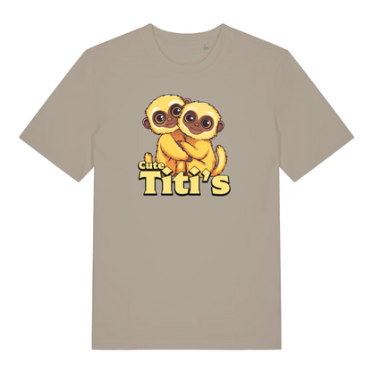 stone kawaii t-shirt with the graphic of a titi monkey and the slogan 'cute titis'