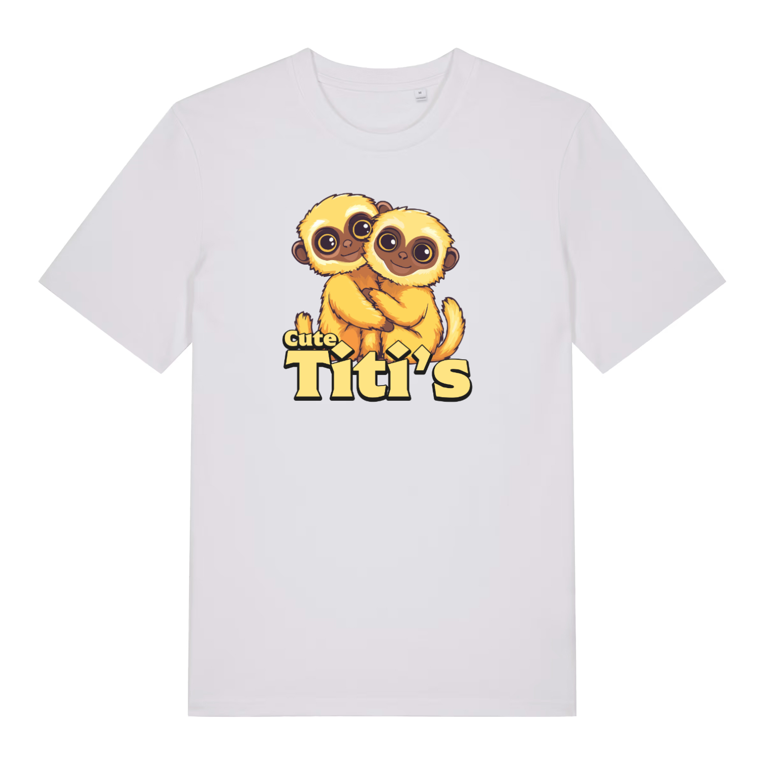 white kawaii t-shirt with the graphic of a titi monkey and the slogan 'cute titis'