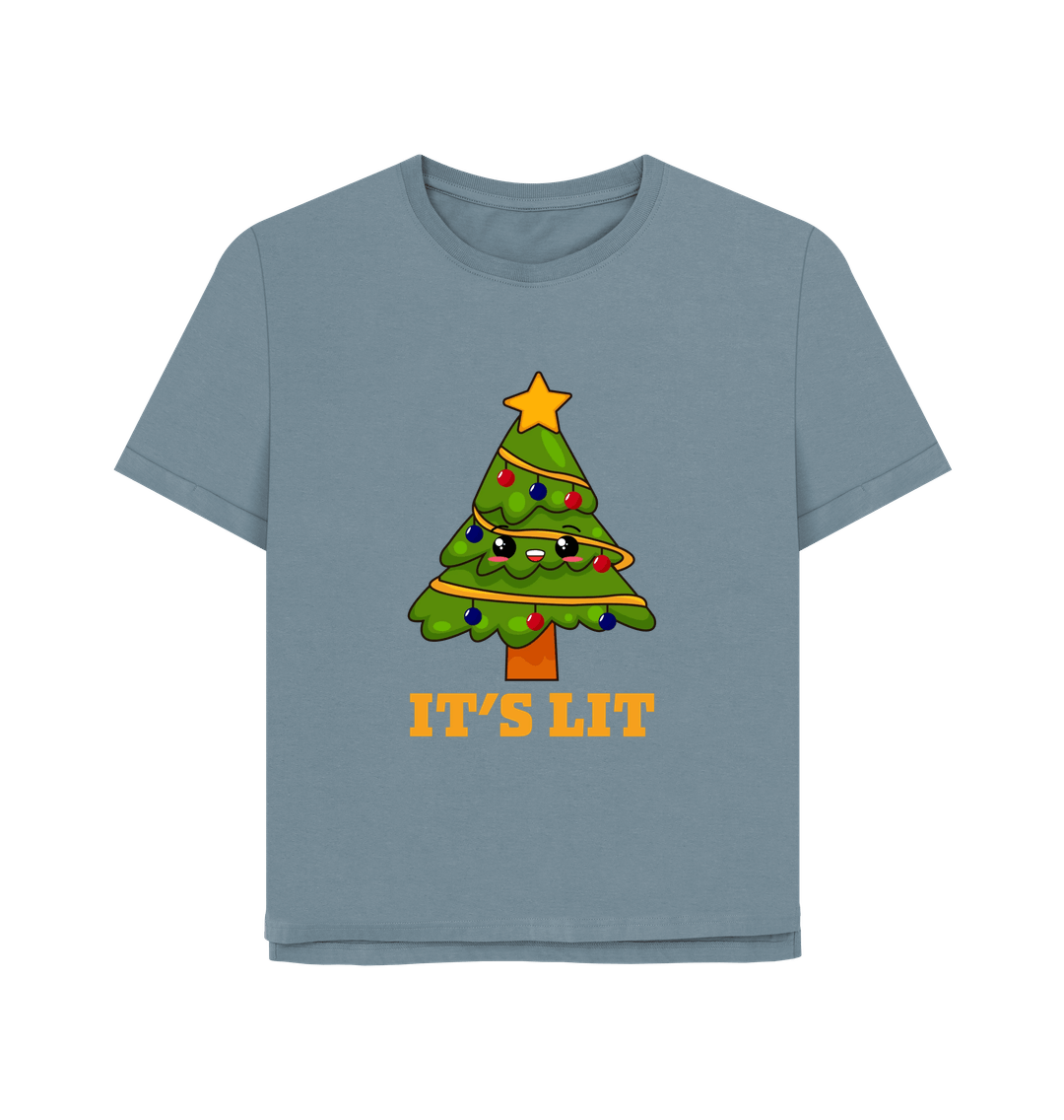 Stone Blue It's Lit Women's Relaxed Fit Christmas T-shirt