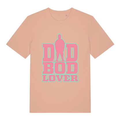 Peach women's Dad Bod Lover T-shirt flat lay displaying humorous dad bod lover slogan