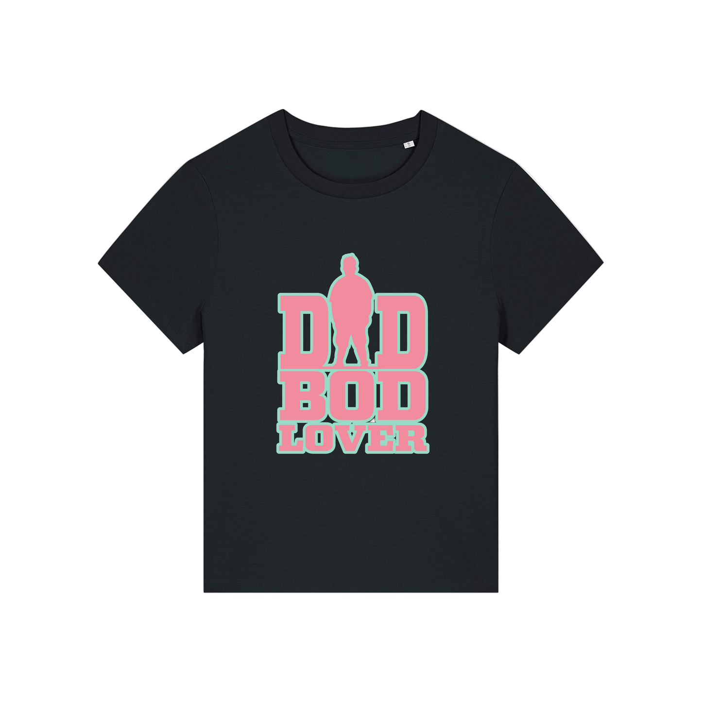 black slogan t-shirt with 'dad bod lover'