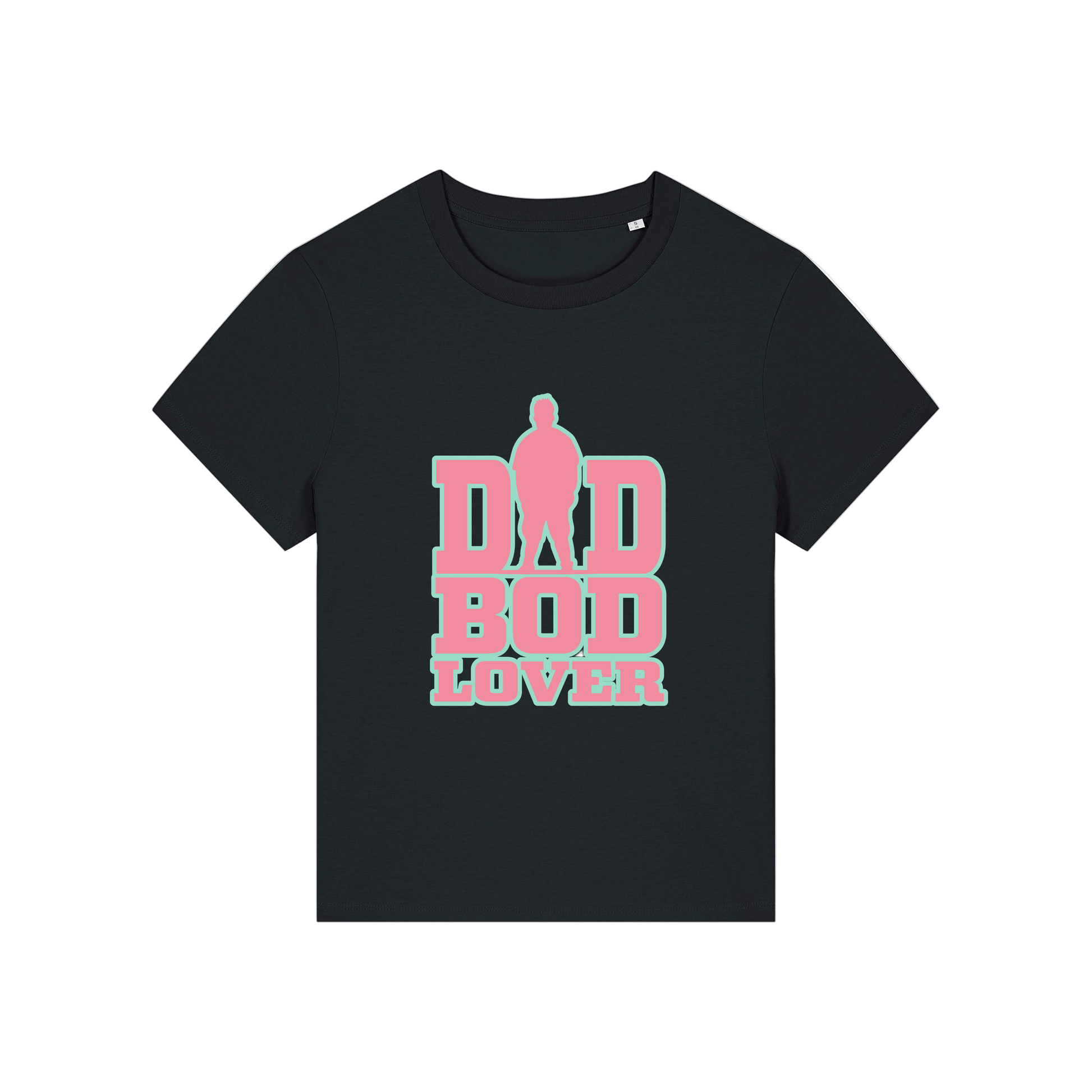 black slogan t-shirt with 'dad bod lover'