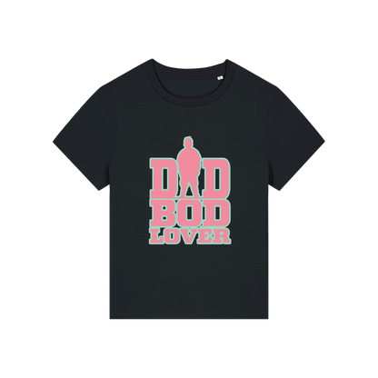 black slogan t-shirt with 'dad bod lover'