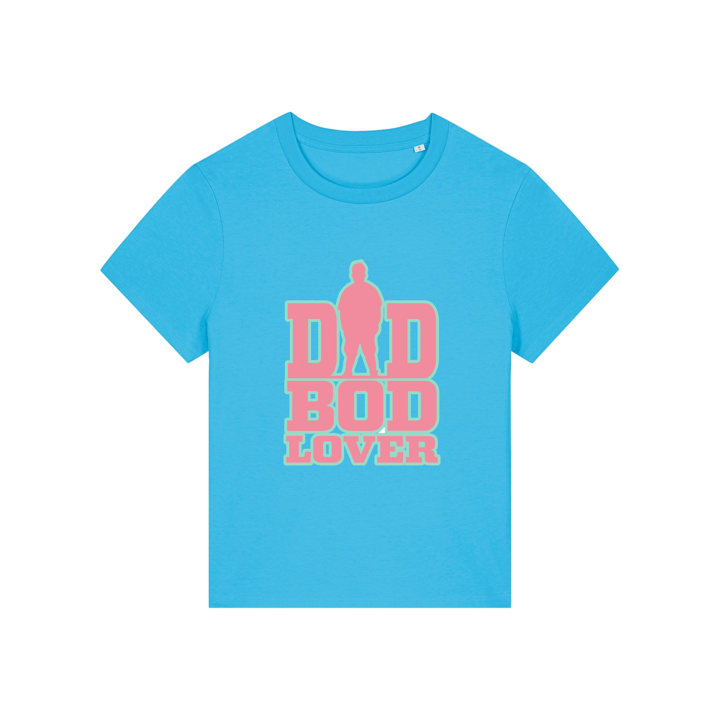blue slogan t-shirt with 'dad bod lover'