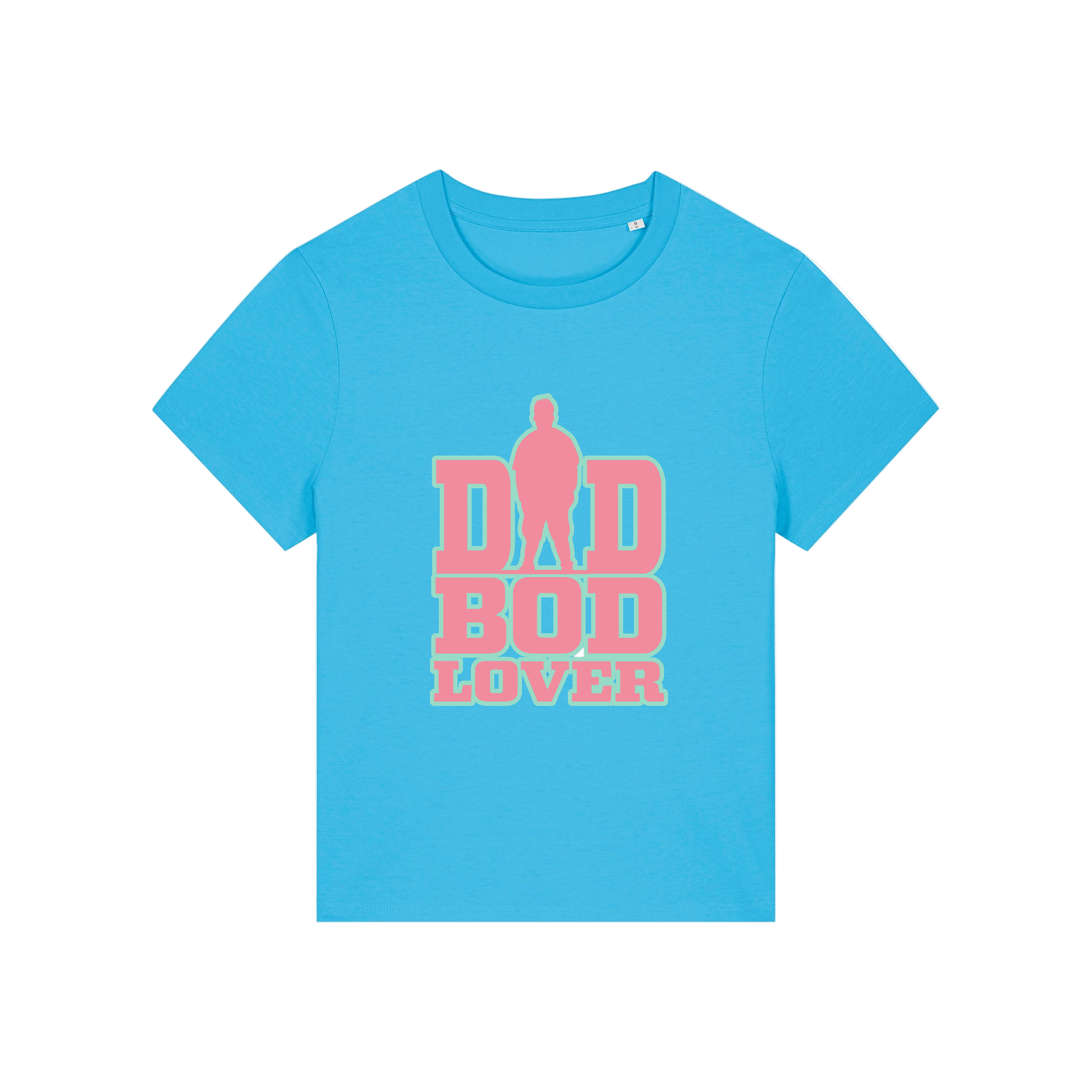 blue slogan t-shirt with 'dad bod lover'