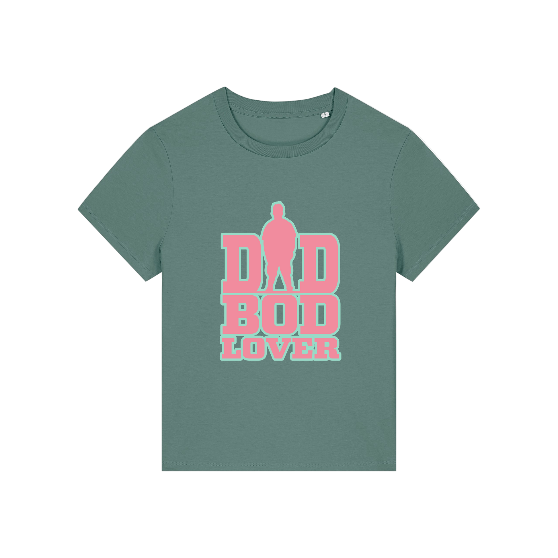 green slogan t-shirt with 'dad bod lover'