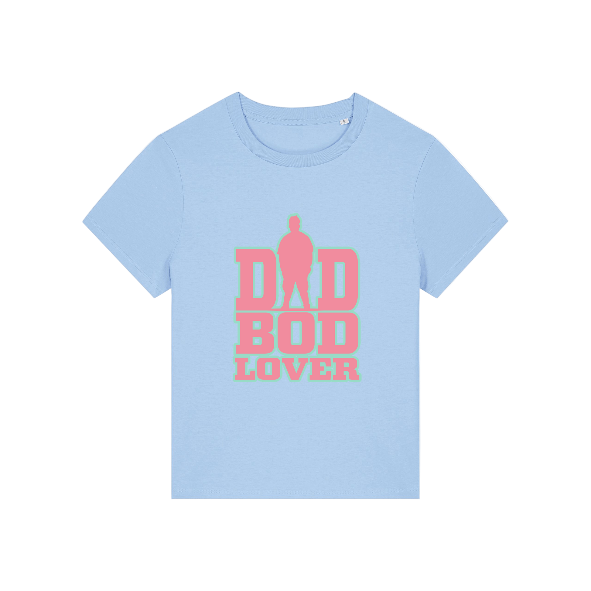 light blue slogan t-shirt with 'dad bod lover'