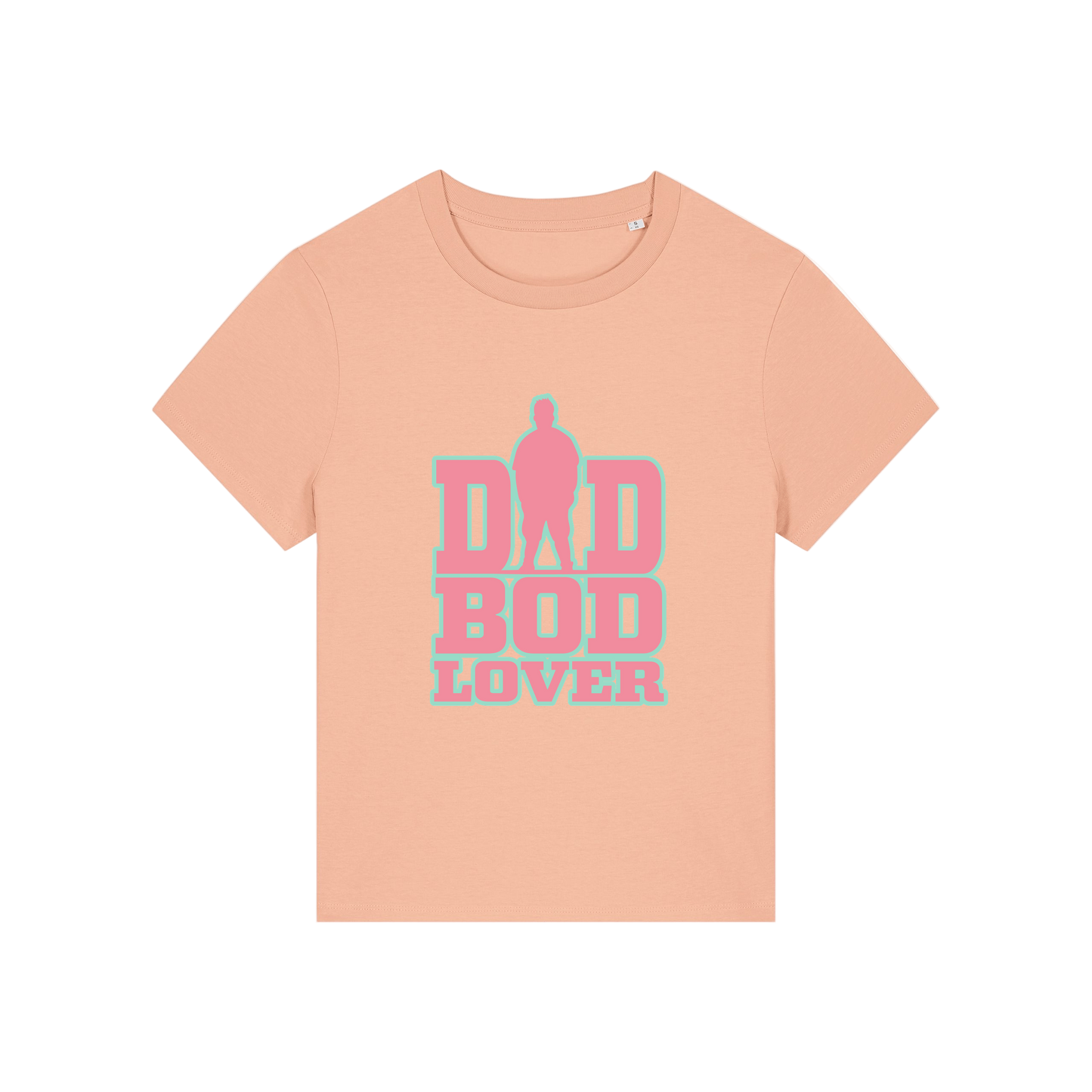 peach slogan t-shirt with 'dad bod lover'