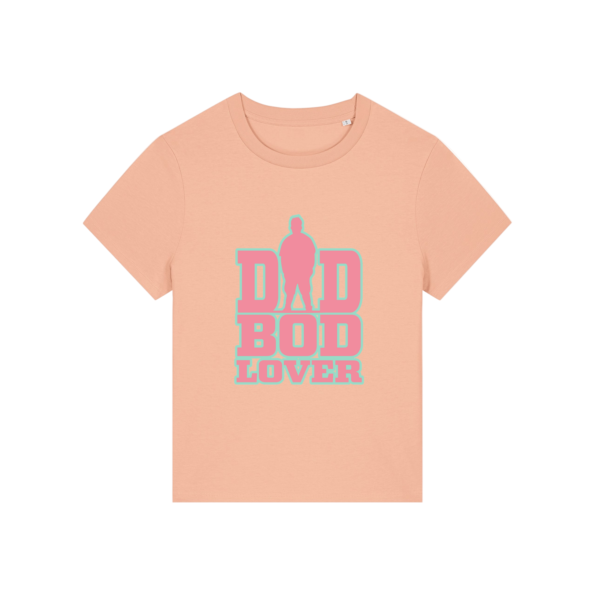 peach slogan t-shirt with 'dad bod lover'