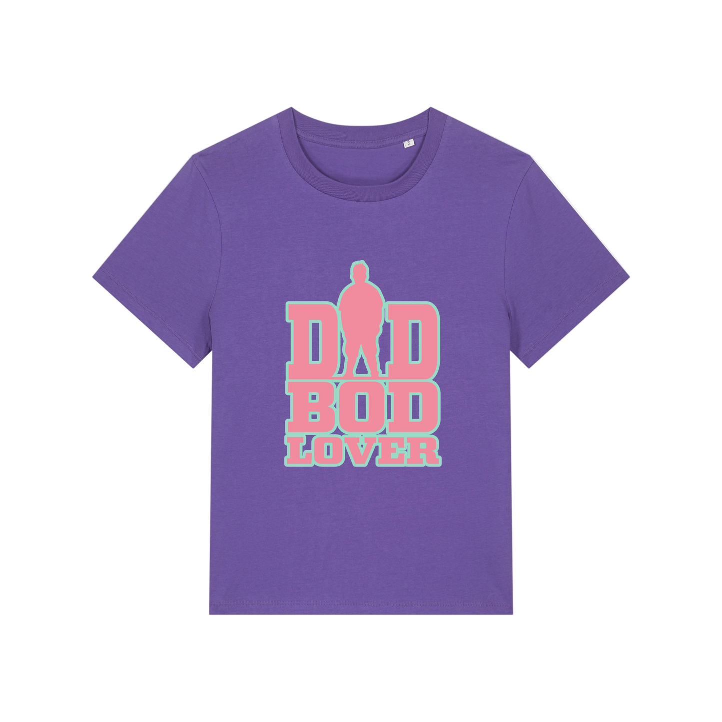 purple slogan t-shirt with 'dad bod lover'