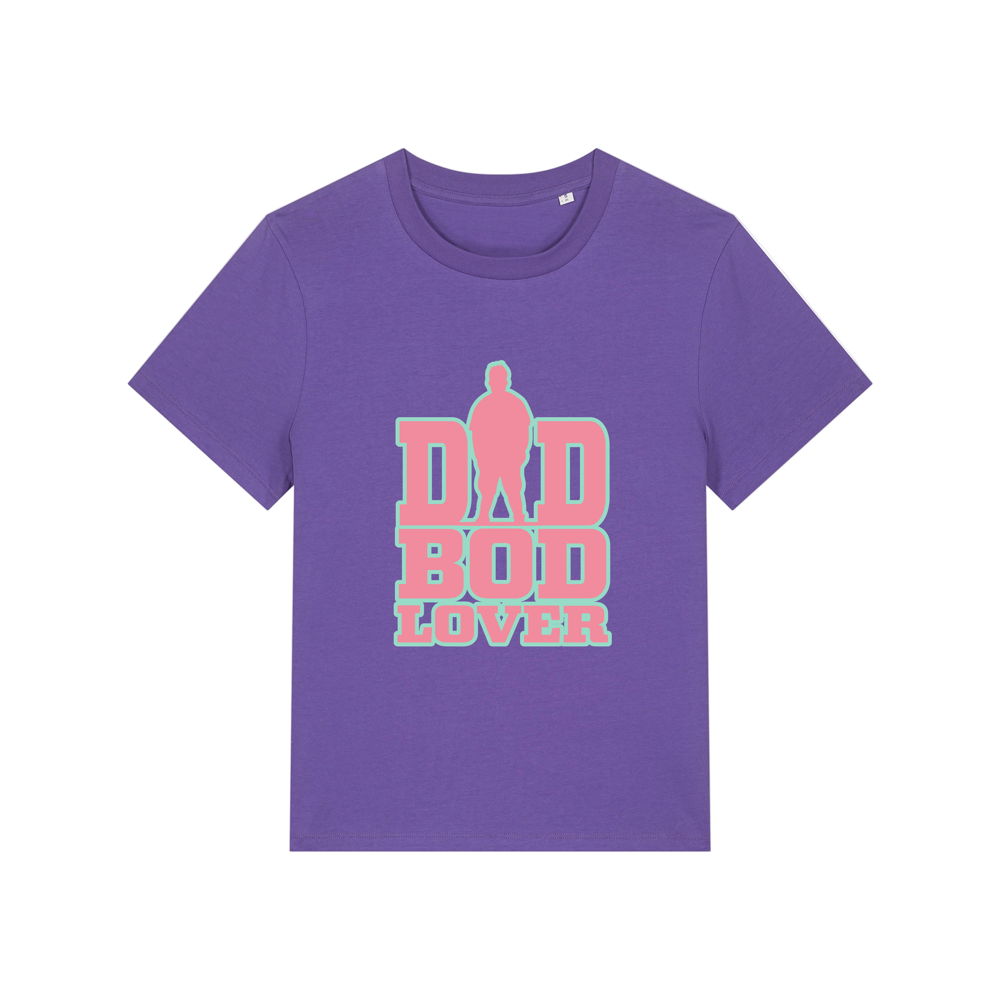 purple slogan t-shirt with 'dad bod lover'