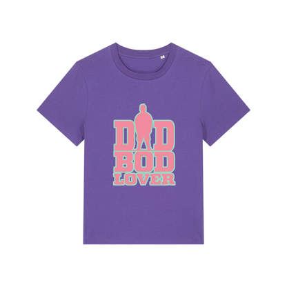purple slogan t-shirt with 'dad bod lover'