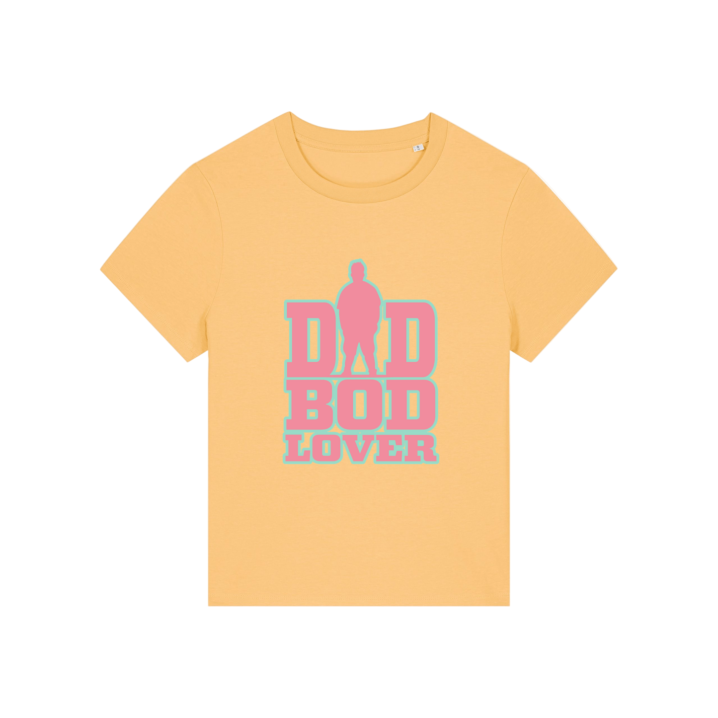 yellow slogan t-shirt with 'dad bod lover'