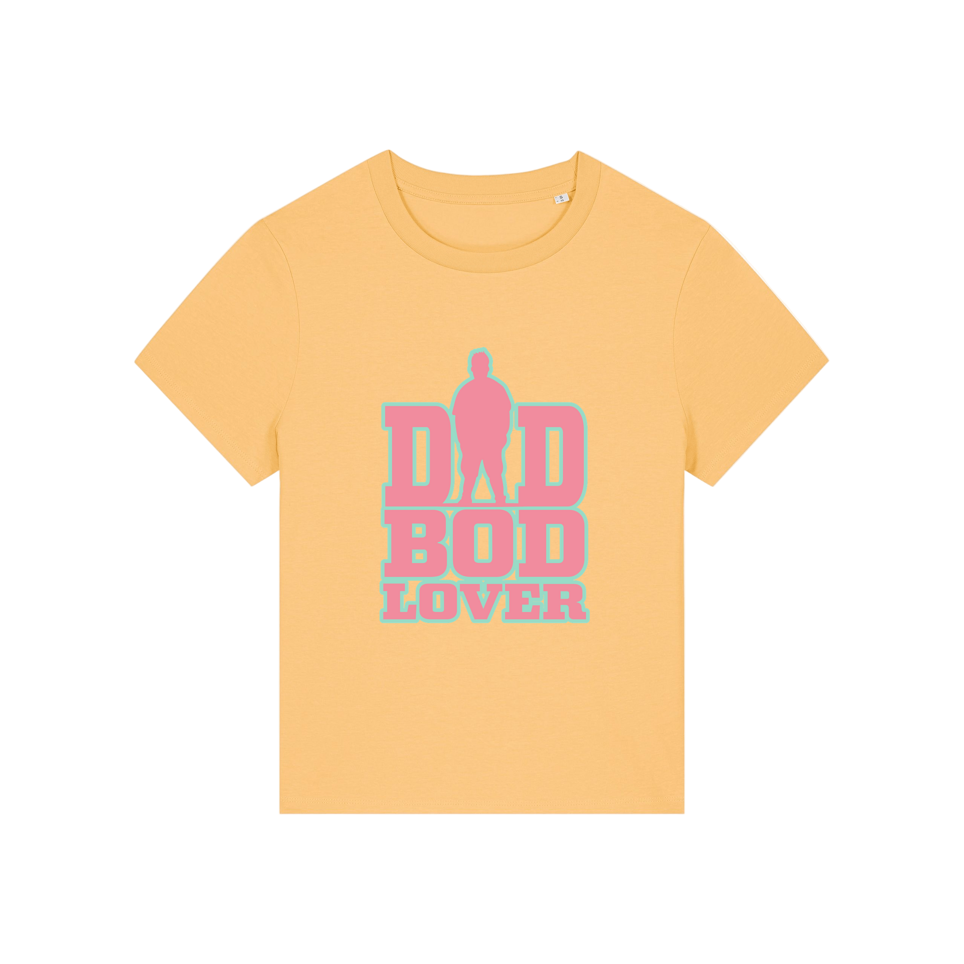 yellow slogan t-shirt with 'dad bod lover'