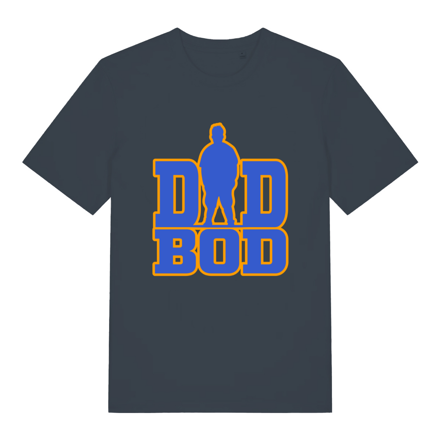 Ink grey Dad Bod T-shirt flat lay featuring funny dad silhouette design
