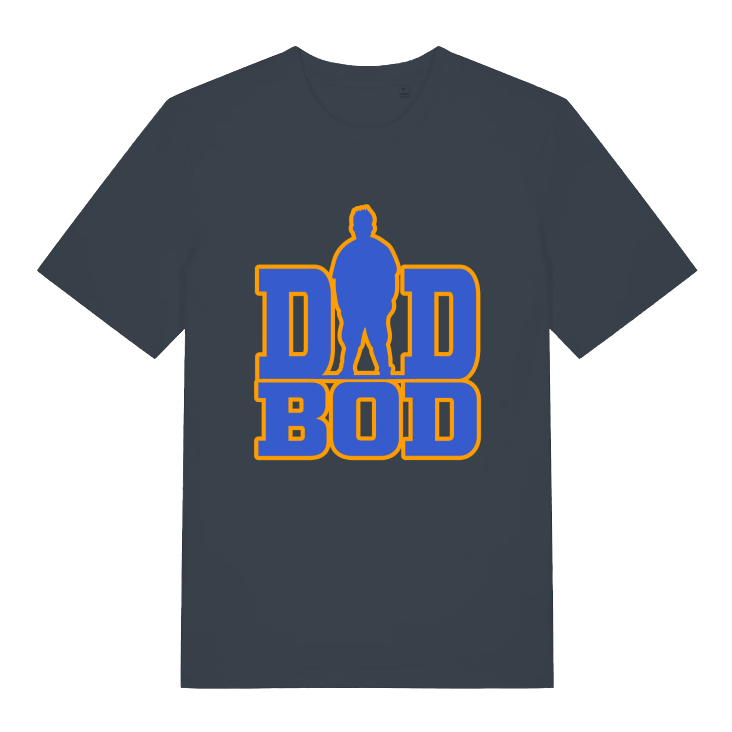 Ink grey Dad Bod T-shirt flat lay featuring funny dad silhouette design