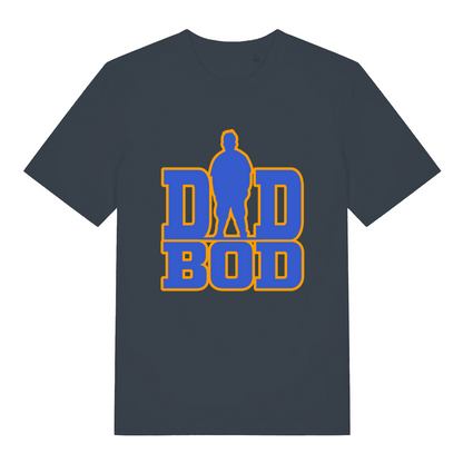Ink grey Dad Bod T-shirt flat lay featuring funny dad silhouette design