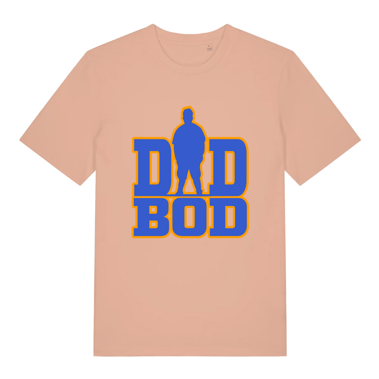 Peach Dad Bod T-shirt flat lay displaying bold humorous dad bod slogan