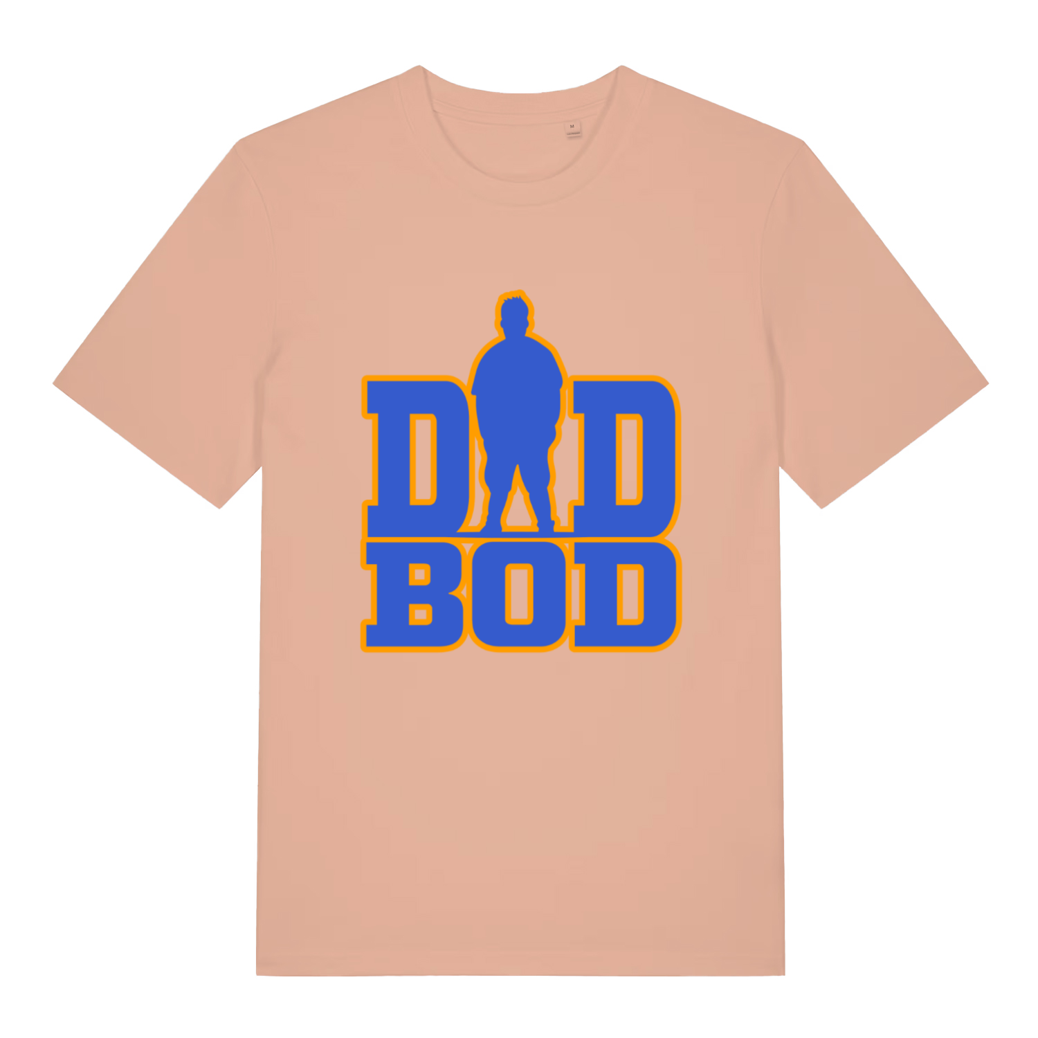 Peach Dad Bod T-shirt flat lay displaying bold humorous dad bod slogan