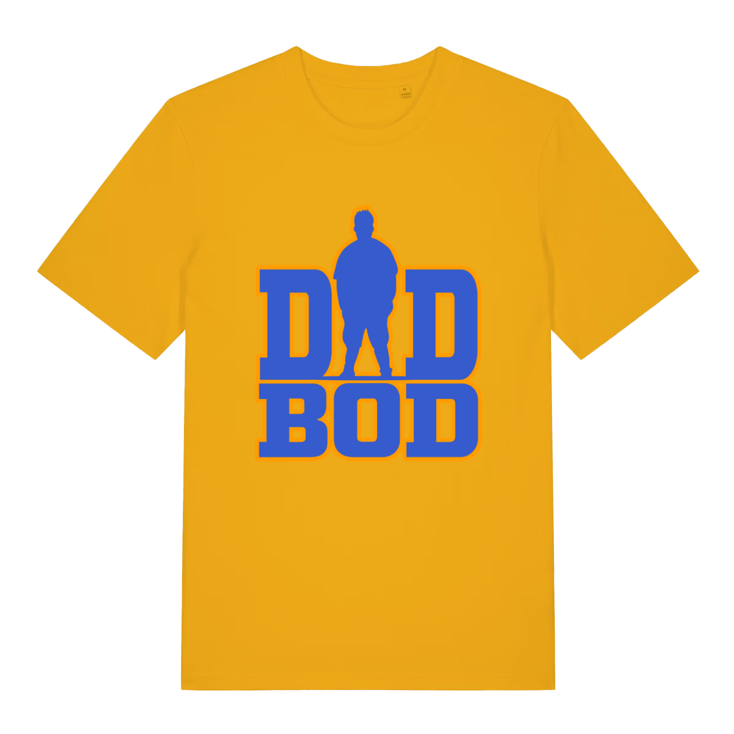 Yellow Dad Bod T-shirt flat lay featuring bright dad bod pride design