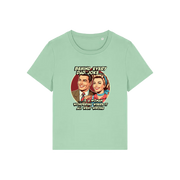 green funny graphic t-shirt with a retro man and woman and the slogan 'behind every dad joke is a woman wondering where it all went wrong'