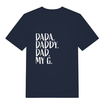 French Navy Dad My G T-shirt flat lay featuring funny dad titles brush text
