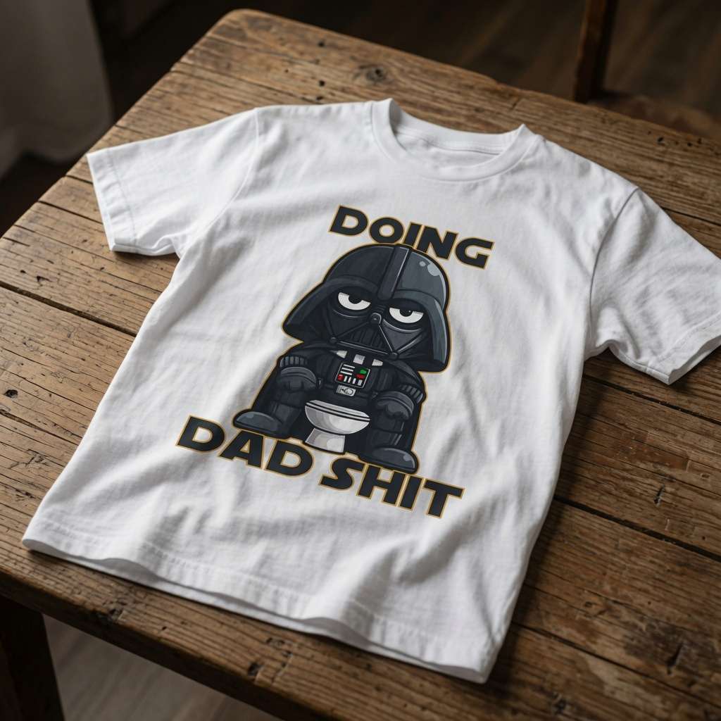 White Doing Dad Shit t-shirt on wood, funny witty humorous dad duty mens graphic tee