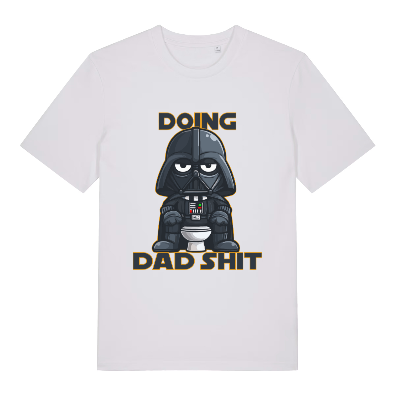 White Dad Shit T-shirt flat lay with clean cute character on toilet dad shit graphic