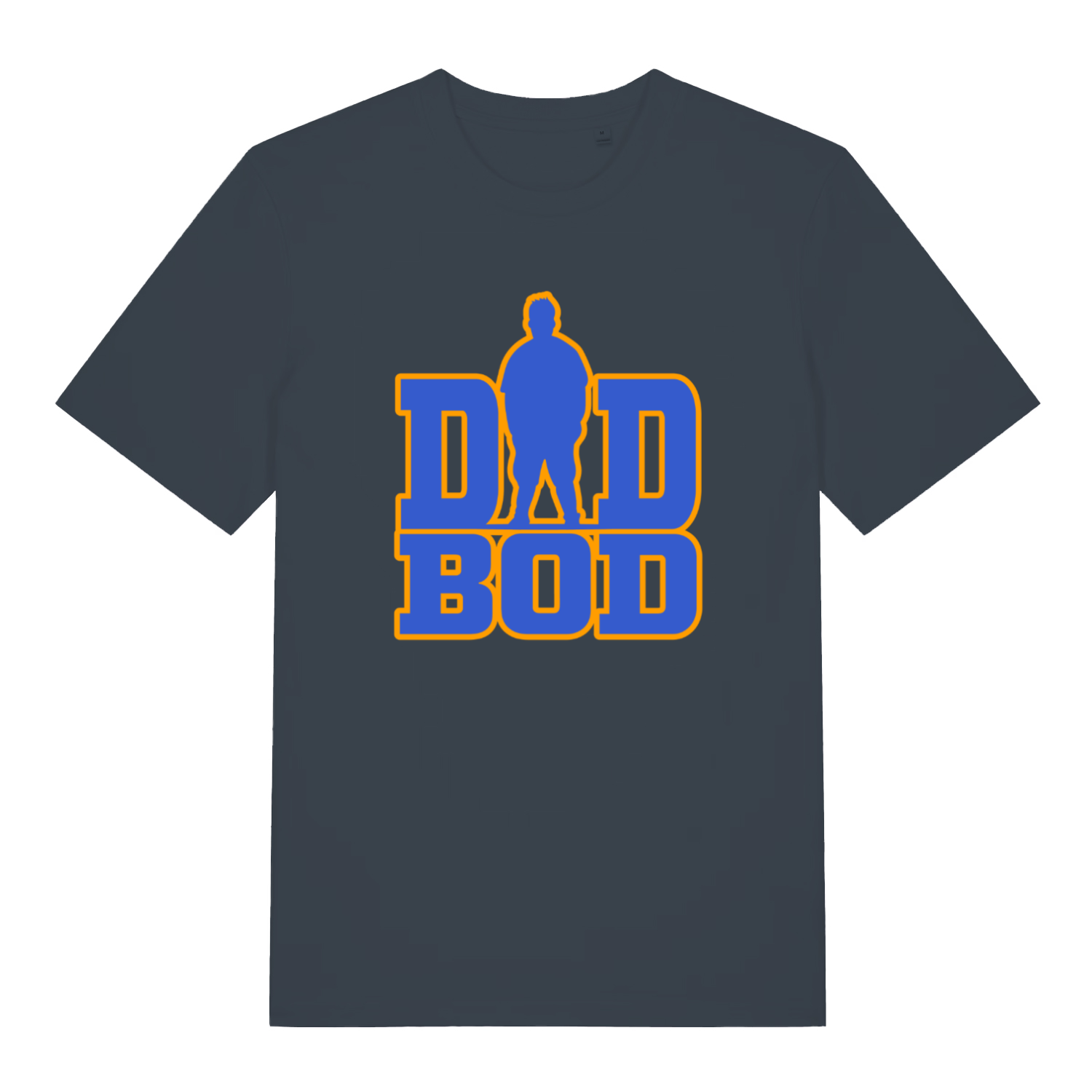 ink grey slogan t-shirt with the text 'dad bod' and the graphic of a chubby man outline instead of the A in 'dad'