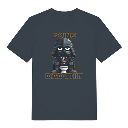 ink grey graphic t-shirt with a graphic of Darth Vader on a toilet and text 'Doing Dad Shit' 