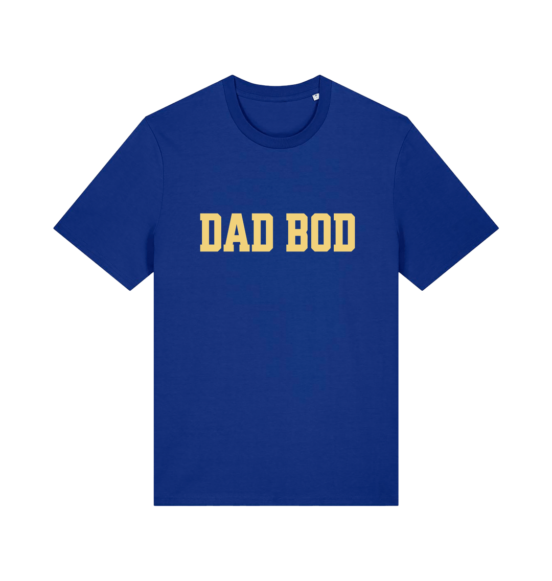 blue dad t-shirt with the slogan dadbod