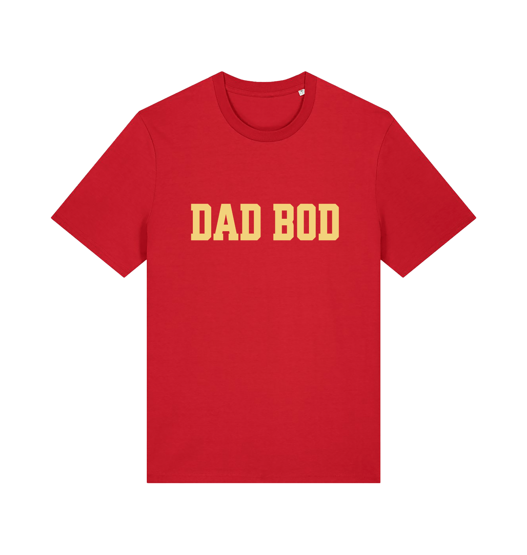 red dad t-shirt with the slogan dadbod