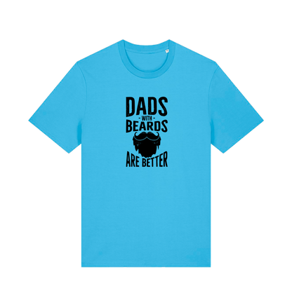 blue dad t-shirt with the graphic of a beard and the slogan 'dads with beards are better'
