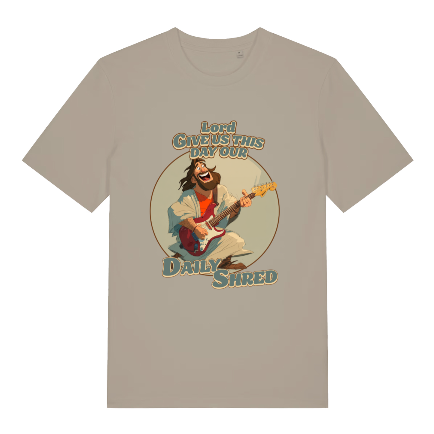 Stone Daily Shred T-shirt flat lay displaying "Lord Give Us This Day Our Daily Shred" design