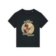 black funny jesus t-shirt with the graphic of jesus playing a guitar and the slogan 'lord give us this day our daily shred'