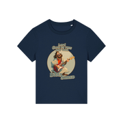 navy funny jesus t-shirt with the graphic of jesus playing a guitar and the slogan 'lord give us this day our daily shred'
