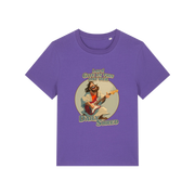 purple funny jesus t-shirt with the graphic of jesus playing a guitar and the slogan 'lord give us this day our daily shred'