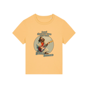 yellow funny jesus t-shirt with the graphic of jesus playing a guitar and the slogan 'lord give us this day our daily shred'