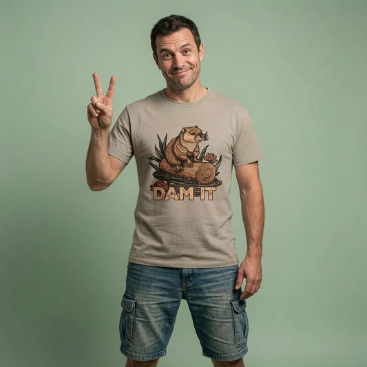 Man in stone Dam It tee, humorous witty fun animal pun mens gift