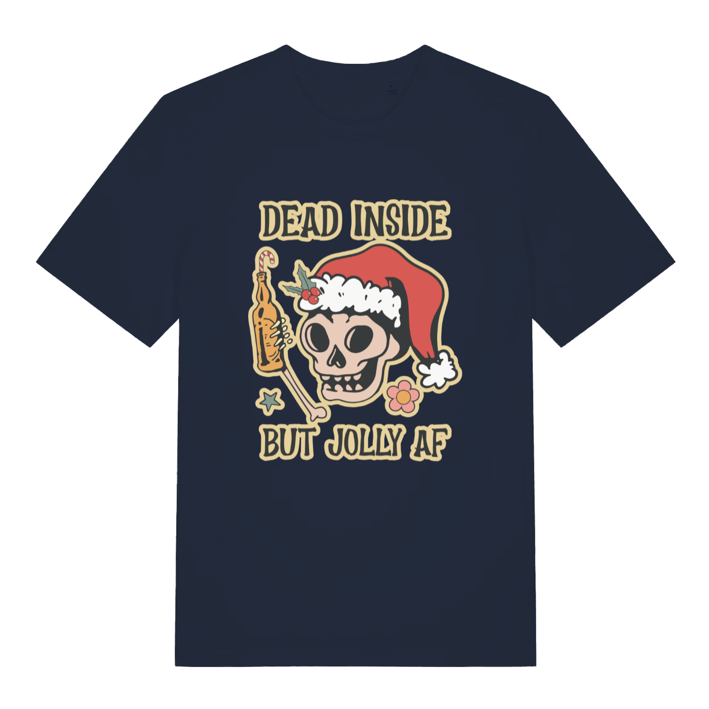 French Navy Dead But Jolly T-shirt flat lay showing festive dead inside jolly AF illustration