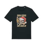 black christmas t-shirt with a graphic of a skull and the slogan 'dead inside but jolly af'