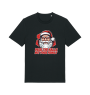 black christmas tee with the graphic of santa and the slogan 'deck the halls not your family'