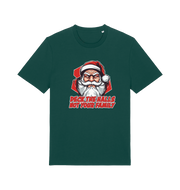 green christmas tee with the graphic of santa and the slogan 'deck the halls not your family'