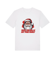 white christmas tee with the graphic of santa and the slogan 'deck the halls not your family'