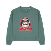 green xmas sweater with the graphic of santa and the slogan 'deck the halls ot your family'