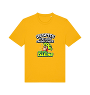 yellow funny offensive t-shirt with the slogan 'despite the look on my face you are still talking'