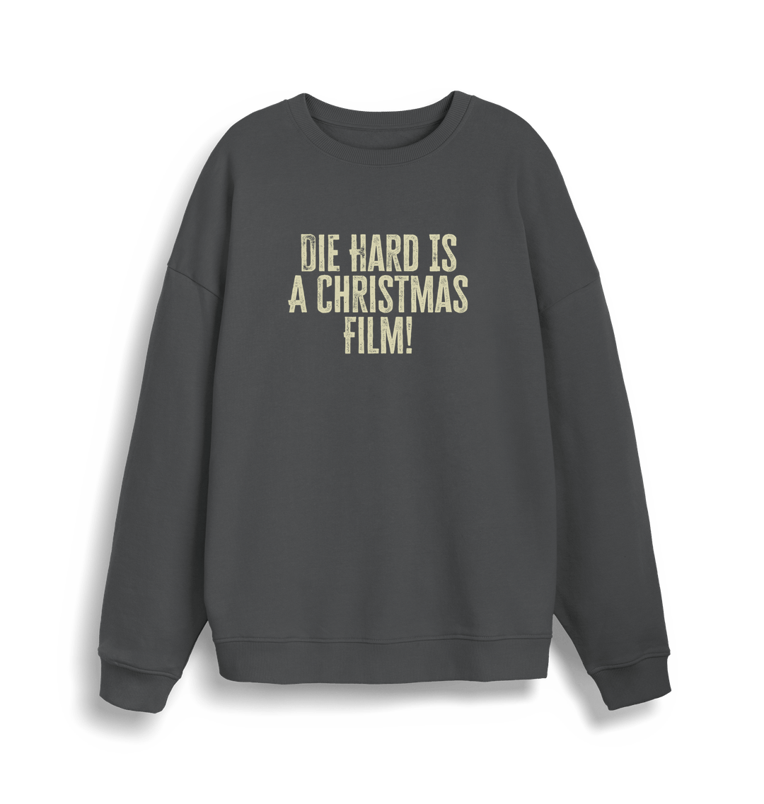 grey christmas jumper with the slogan 'die hard is a christmas film'