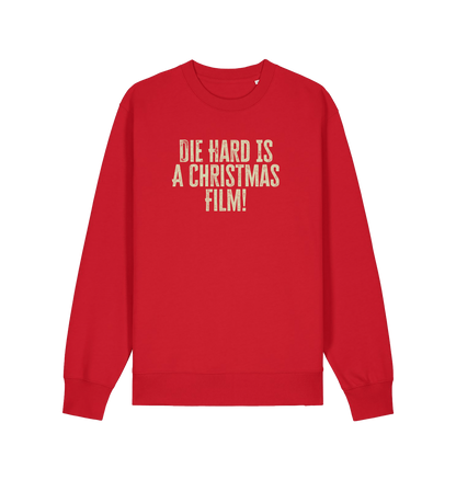 red christmas jumper with the slogan 'die hard is a christmas film'