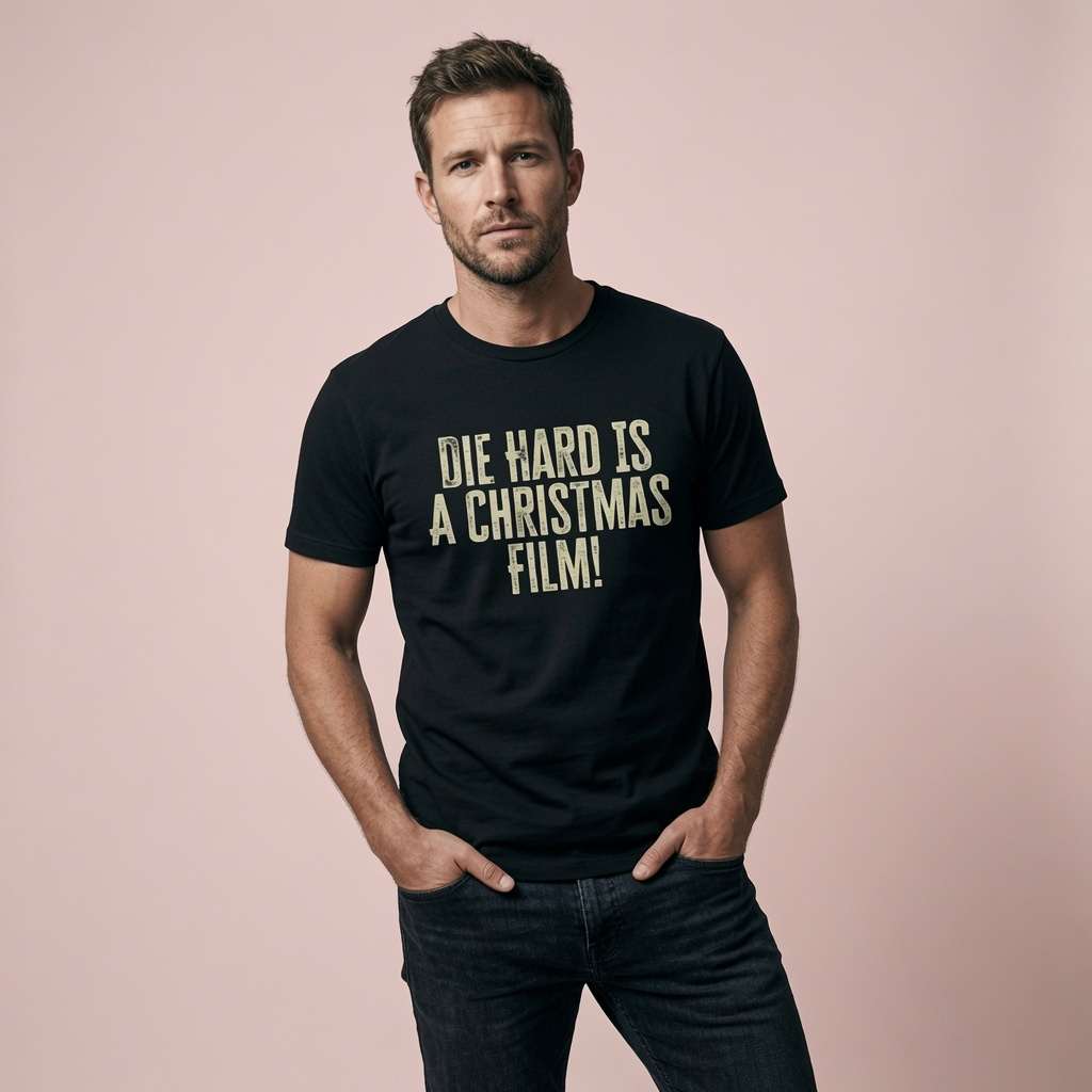 Man in black Die Hard Is A Christmas Film tee, Christmas movie statement parody gift